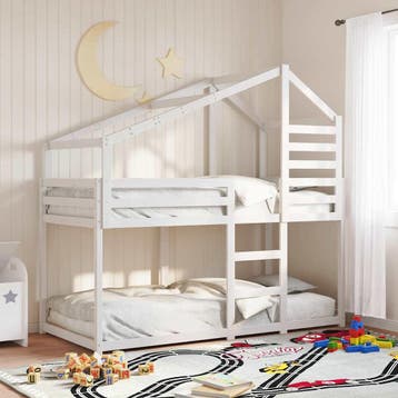 vidaXL Stapelbed met bedhuis massief grenenhout wit 80x200, Eenpersoons, Verzenden, Wit, Nieuw