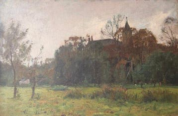 Evert Moll (1878-1955) - Landschap met Kerk, Antiek en Kunst, Kunst | Schilderijen | Klassiek