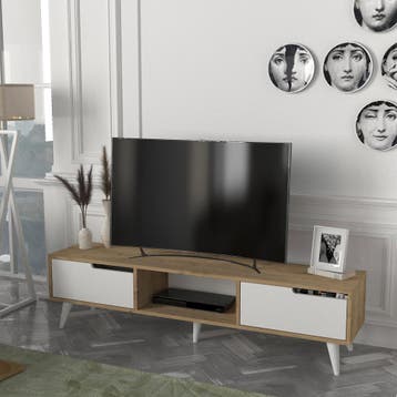 Tv-meubel Kullila 160x35x40 cm eikenkleuig en wit [en.casa], Verzenden, Nieuw