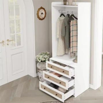 Witte Boho Kledingkast met 3 Lades – 70×48×180 cm, Stabiel, Verzenden, Nieuw