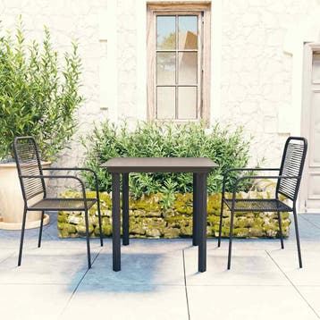 vidaXL 3-delige Tuinset glas en staal zwart, Tuin en Terras, 2 zitplaatsen, Verzenden, Nieuw, Rvs