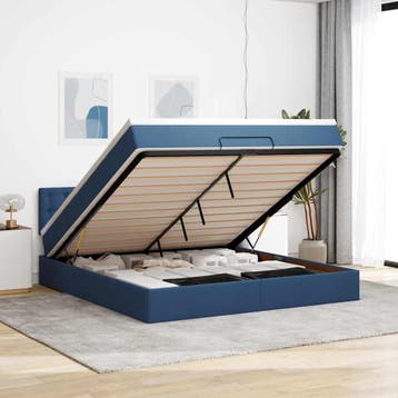 vidaXL Bed poef met matras en LEDs 180x200 cm stof blauw, Huis en Inrichting, Eenpersoons, Nieuw, 80 cm, 200 cm