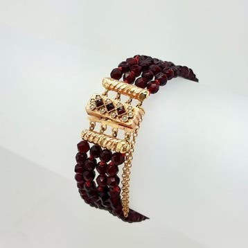 Armband - 14 karaat Geel goud - Granaat - Zaadparels, Nieuw