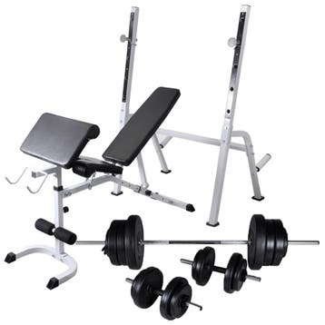 vidaXL Trainingsbank met gewichtenrek en halterset 60,5 kg, Sport en Fitness, Fitnessmaterialen, Verzenden, Nieuw