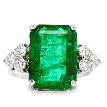 Ring Platina - 7.44ct. tw. Smaragd - Diamant - Smaragdgroene, Nieuw