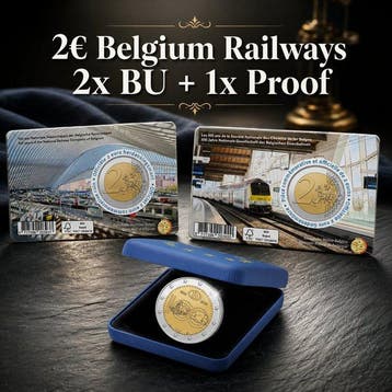 België. 2 Euro 2026 SNCB - NMBS (3 coins) Proof + BU