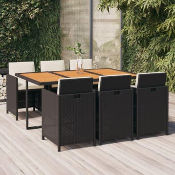 vidaXL 7-delige Tuinset met kussens poly rattan zwart, Verzenden, Nieuw, Tuinset