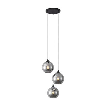 Art deco hanglamp zwart met smoke glas 3-lichts - Wallace, Verzenden, Nieuw, Glas, Art Deco