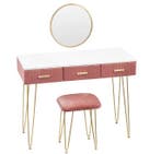 Kaptafel met Spiegel en Kruk – Roze Fluweel, 3 Lades, Metaal, Huis en Inrichting, Tafels | Kaptafels, Verzenden, Nieuw