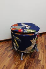 Poef - met afneembare Fornasetti vintage-stof - Hout,