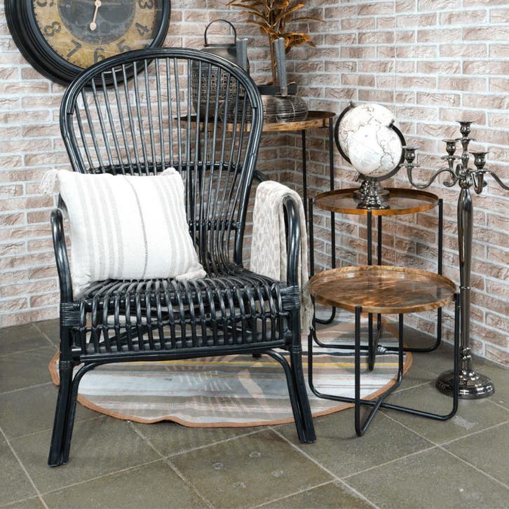 Nonna loungestoel rotan zwart, Huis en Inrichting, Stoelen, Zwart, Nieuw, Ophalen of Verzenden