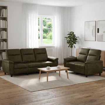 vidaXL Bankstel 2 pcs Legergroen Nep Suede Leer, Verzenden, Nieuw, 200 tot 250 cm