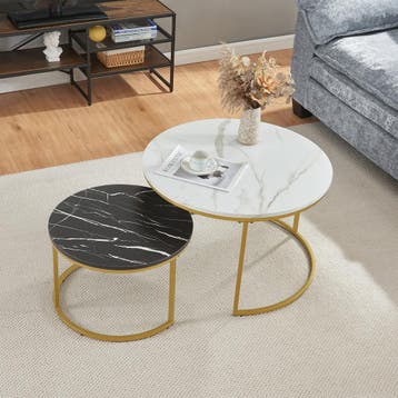 Salontafel Christchurch rond set van 2 marmer wit en zwart [, Verzenden, Nieuw
