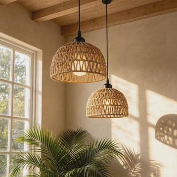 Hanglamp Gevlochten Hennep Touw met E27 Fitting - 1.2m Verst, Verzenden, Nieuw