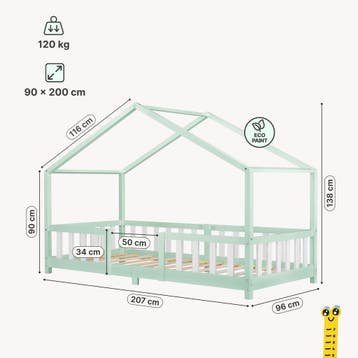 Kinderbed Treviolo huisbed 90x200 cm mint en wit [en.casa], Verzenden, Nieuw