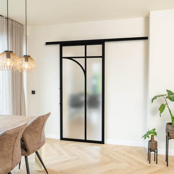 Stalen Schuifdeur koofsysteem 5 Vlaks rond Kathedraalglas, 75 tot 150 cm, Nieuw, 150 tot 225 cm, Metaal