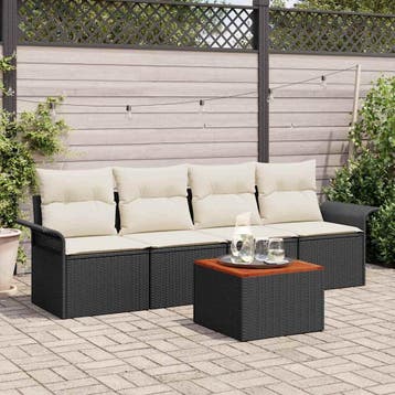 vidaXL Tuinbankenset 5 st Zwart poly rattan, Verzenden, Nieuw, 5 zitplaatsen