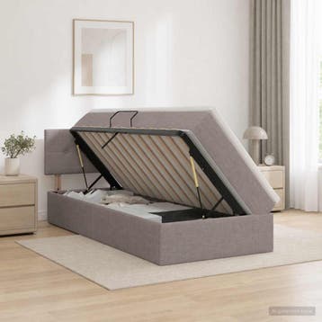 vidaXL Opbergbed met matras met hoofdeinde Taupe 90 x 200 cm, Verzenden, Nieuw, Eenpersoons