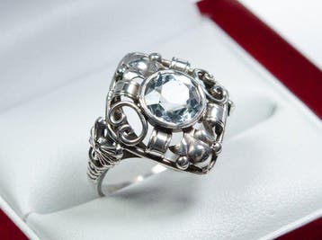 - 800 zilver - 2.00 ct natuurlijke aquamarijn - Ring