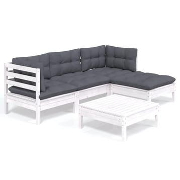 vidaXL 5-delige Loungeset met kussens grenenhout wit, Verzenden, Nieuw, 5 zitplaatsen, Loungeset