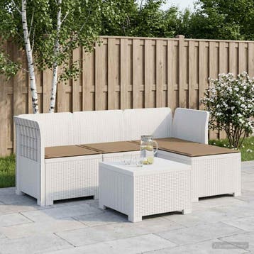 vidaXL 4-Persoons Tuinbank met Kussens Rieten Look PP Wit, Verzenden, Nieuw