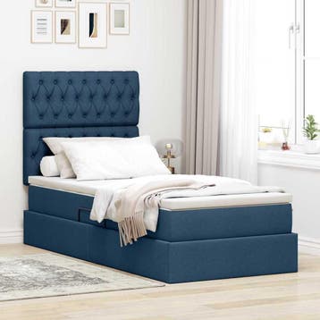 vidaXL Opslag bed met matras met hoofdeinde Blauw 90 x 190, Verzenden, Nieuw, Blauw, Stof