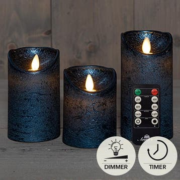 Anna Collection LED stompkaarsen - 3x stuks - metallic blauw, Ophalen of Verzenden, Zo goed als nieuw