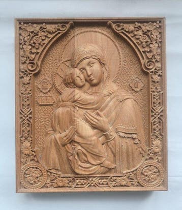Icoon - Houtsnijwerk-icoon van de Heilige Moeder van God -