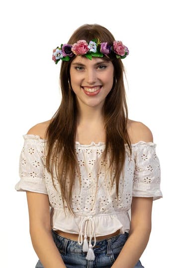 KIMU® Glitter Bloemenkrans Haar Rozenkrans Paars Paarse Bloe, Kleding | Dames, Ophalen of Verzenden, Nieuw, Carnaval, Accessoires