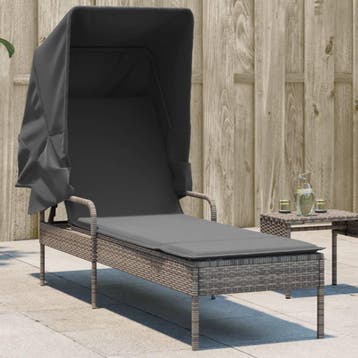 vidaXL Ligbed met luifel poly rattan grijs, Tuin en Terras, Verzenden, Nieuw