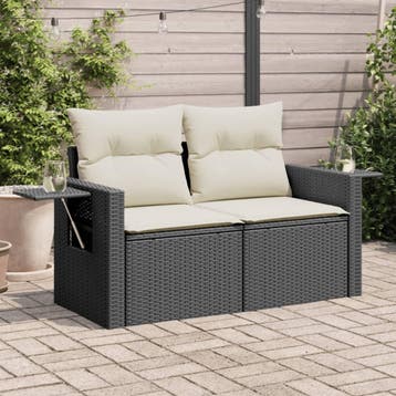 vidaXL Tuinbank 2-zits met kussens poly rattan zwart, Verzenden, Nieuw