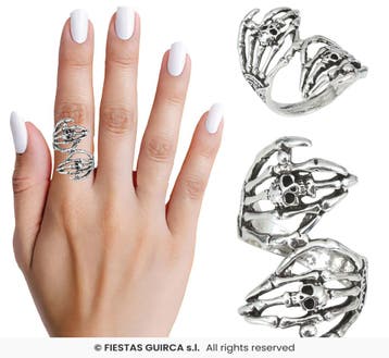 Ring Met Skelettenhanden, Verzenden, Nieuw, Feestartikel