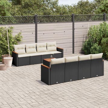 vidaXL 9-delige Loungeset met kussens poly rattan zwart, Verzenden, Nieuw, Loungeset
