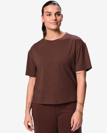 HEMA Dames T-shirt katoen donkerbruin, Verzenden, Nieuw
