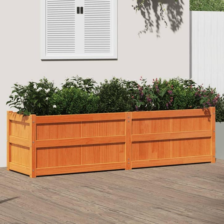 vidaXL Plantenbak 180x50x50 cm massief grenenhout wasbruin, Tuin en Terras, Bloembakken en Plantenbakken, 100 cm of meer, Nieuw