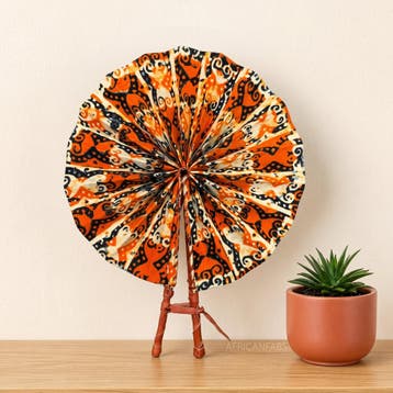 Afrikaanse handwaaier - Ankara print waaier - Oranje Crème F, Ophalen of Verzenden, Nieuw