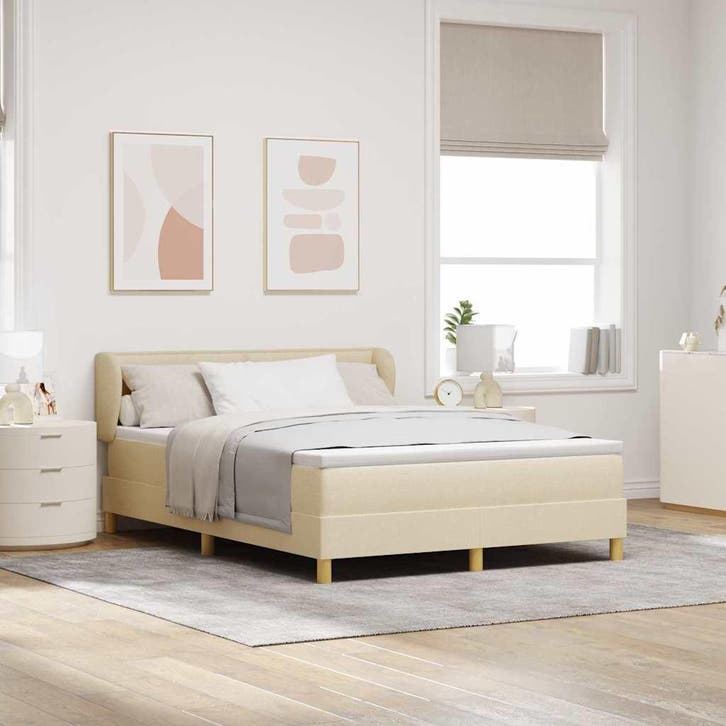 vidaXL Boxspringbed met matras met hoofdeinde Crème 140 x, Huis en Inrichting, Slaapkamer | Bedden, Crème, Nieuw, Stof, Verzenden