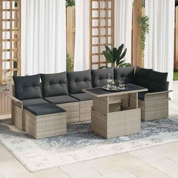vidaXL Tuin Sofa Set 8 st Lichtgrijs Poly riet, Verzenden, Nieuw, Rotan, 8 zitplaatsen