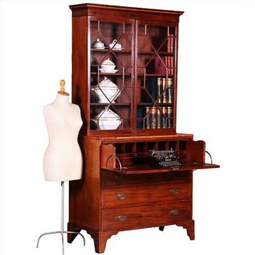 Strak mahonie Buro-bookcase boekenkast met schrijflade ca 18, Ophalen of Verzenden