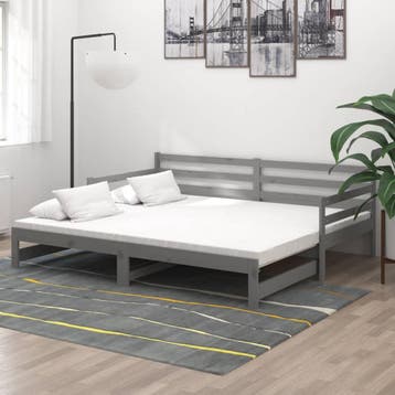 vidaXL Slaapbank uitschuifbaar massief grenenhout grijs, 90 cm, Eenpersoons, Verzenden, Nieuw