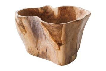 Unieke schaal FLOWERS 45cm naturel teakhout gemaakt van, Ophalen of Verzenden, Nieuw