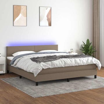 vidaXL Boxspring met matras en LED stof taupe 180x200 cm, Eenpersoons, Verzenden, Nieuw, 80 cm