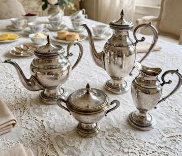 Koffieservies (4) - Metaal, Verzilverd - Empire-stijl
