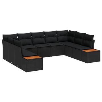 vidaXL Tuinbankenset 9 st Zwart Poly riet, Verzenden, Nieuw, Meer dan 8 zitplaatsen