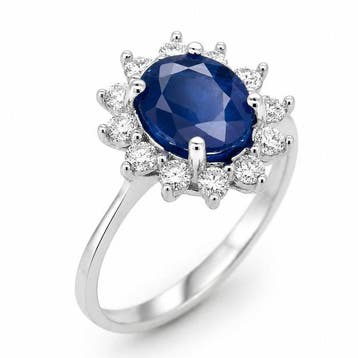 Ring - 14 karaat Witgoud - 2.32ct. tw. Saffier - Diamant -, Nieuw
