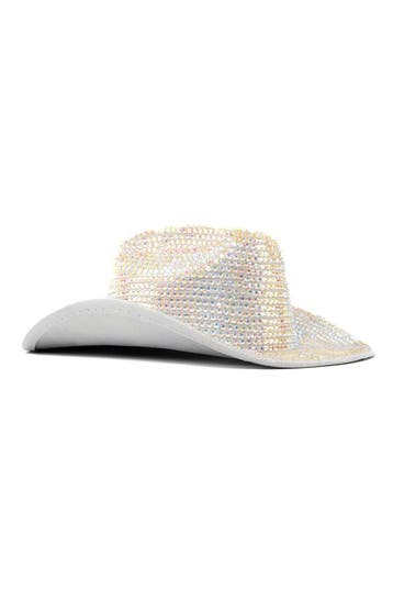 KIMU® Cowboyhoed Parelmoer Wit Strass Steentjes Witte Cowgir, Ophalen of Verzenden, Nieuw, Carnaval