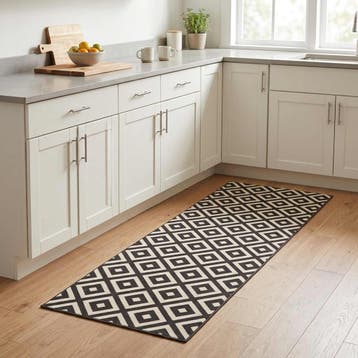 vidaXL Keuken Vloerkleed Grijze en Witte Ruiten 150 x 45 cm, Verzenden, Nieuw