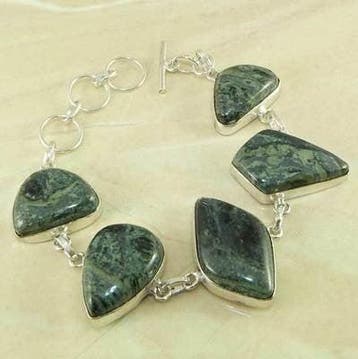 1 x Brecciated Ocean Sediment Jasper - zilver - handgemaa..., Ophalen of Verzenden, Nieuw, Kraal
