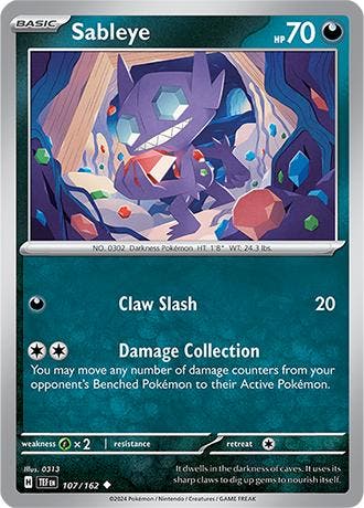 Sableye 107/162 reverse holo Temporal forces, Ophalen of Verzenden, Nieuw, Losse kaart, Foil