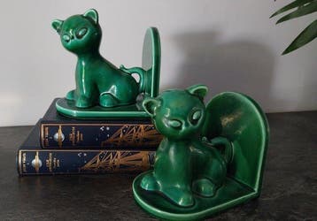 Boekensteunen (2) - Paar vintage katten-boeksteunen van, Antiek en Kunst